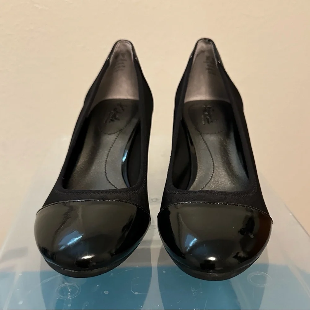 Life Stride Black Patent Wedge Heels Comfort Slip-On Size 9N EUC
